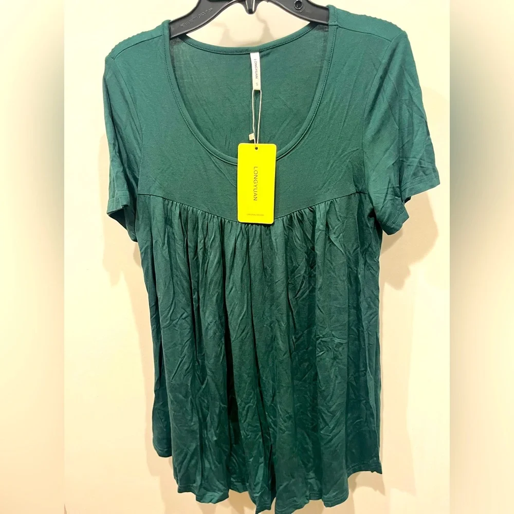LONGYUAN Women Casual Tops Short Sleeve Tunic Hide Belly Shirts Elastic Blouse‎
